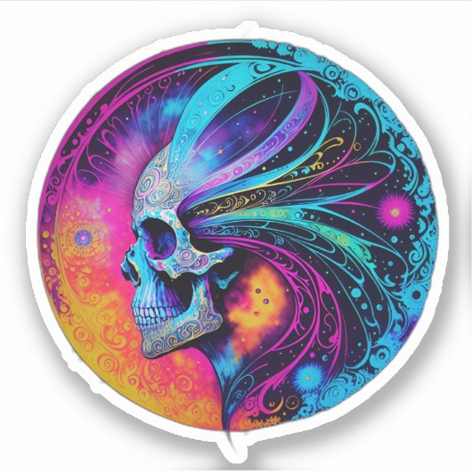Psychedelic Skull en Mane Sticker (Voorkant)