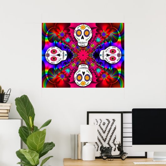 Psychedelic Skulls Poster (Thuiskantoor)