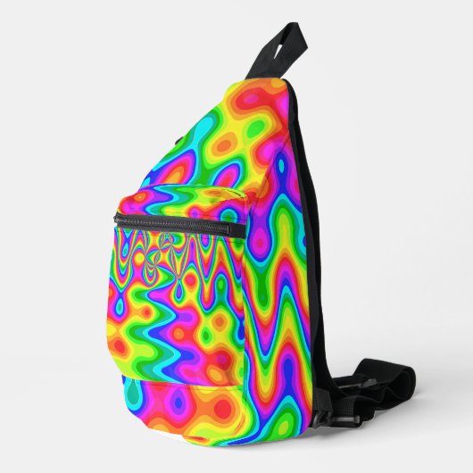 Psychedelic Sling Backpack with Neon Swirl Pattern Bag (Rechterhoek)