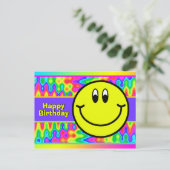 Psychedelic Smiling Face Emoji Birthday Briefkaart (Staand voorkant)