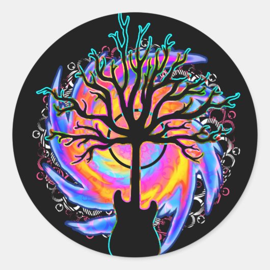 "Psychedelic Sonic Cyclone" surrealistische gitaar Ronde Sticker (Voorkant)