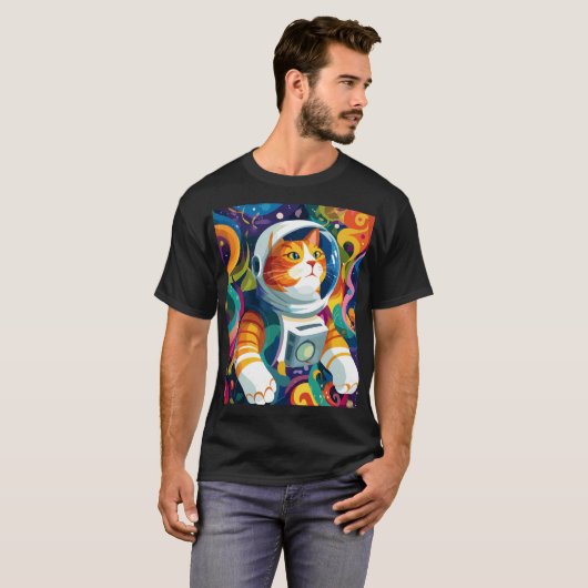 Psychedelic Space Cat Astronaut – Trippy Cosmic Ar T-shirt (Voorkant volledig)