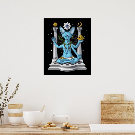 Psychedelic Sphynx Cat Shiva Poster (Keuken)