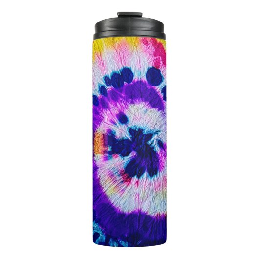 Psychedelic Spiral. Multicolor Fabric Tie Dye Heup Thermosbeker (Voorkant)