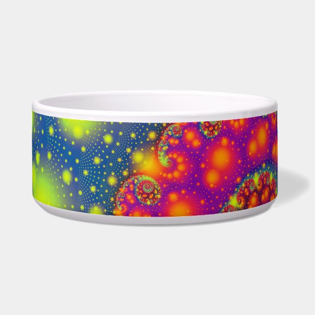 Psychedelic Spiral Neon Decoratieve Abstracte Kuns Voerbakje (Voorkant)