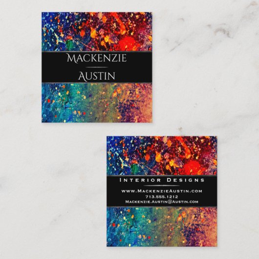 Psychedelic Splatter | Abstract regenboogmonogram Vierkante Visitekaartje (Voorkant / Achterkant)