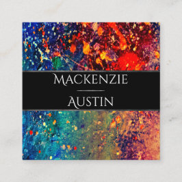 Psychedelic Splatter | Abstract regenboogmonogram Vierkante Visitekaartje