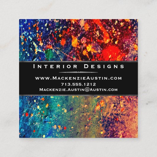 Psychedelic Splatter | Abstract regenboogmonogram Vierkante Visitekaartje (Achterkant)