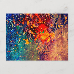 Psychedelic Splatter   Abstracte kleurrijke regenb Briefkaart