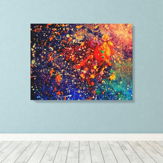 Psychedelic Splatter | Abstracte kleurrijke regenb Canvas Afdruk (Insitu (Houten vloer))