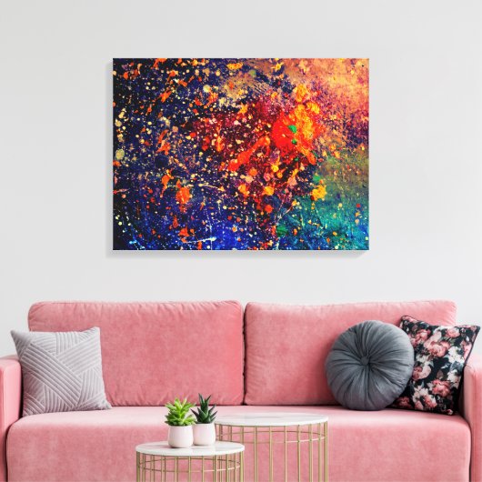 Psychedelic Splatter | Abstracte kleurrijke regenb Canvas Afdruk (Insitu (Woonkamer))