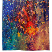 Psychedelic Splatter | Abstracte kleurrijke regenb Douchegordijn (Voorkant)