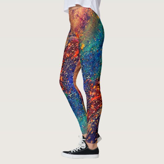 Psychedelic Splatter | Abstracte kleurrijke regenb Leggings (Links)