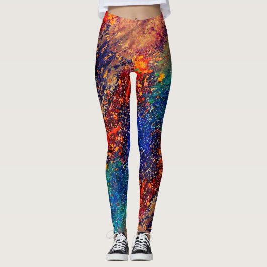 Psychedelic Splatter | Abstracte kleurrijke regenb Leggings (Voorkant)