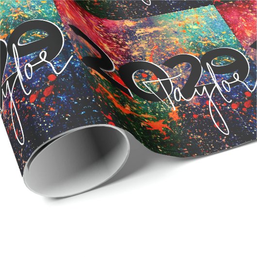 Psychedelic Splatter | Regenboog Abstract Afstuder Cadeaupapier (Rol Hoek)