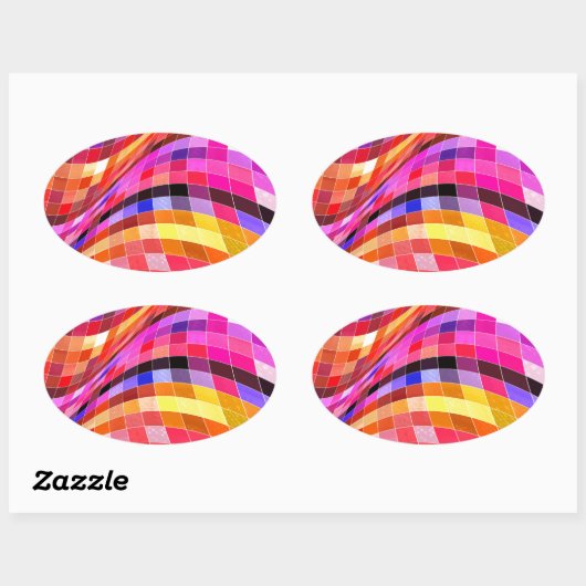 Psychedelic Square Pattern Ovale Sticker (Vel)