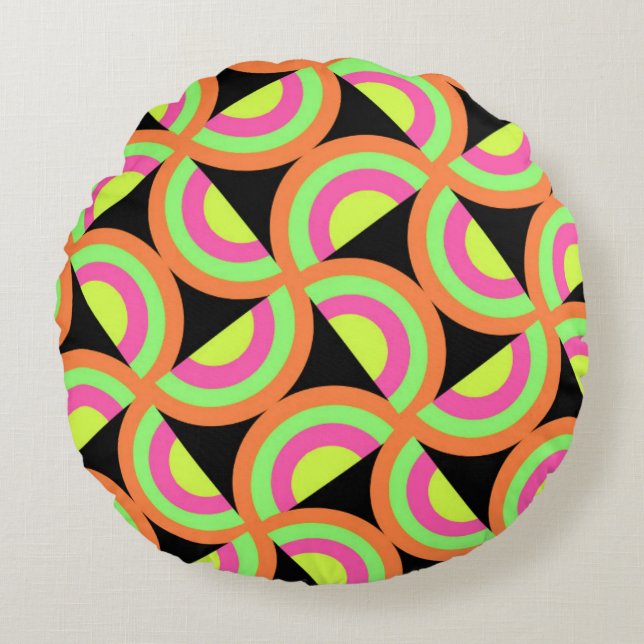 Psychedelic Squares Rond Kussen (Voorkant)
