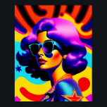 Psychedelic Stars and Stripes Pop Art Diva Poster<br><div class="desc">Deze kunstschepping van pop zal je meenemen op een reis naar het groovy verleden, met een gedurfde en stijlvolle draai. Een fascinerend, psychedelisch meisje, met een paar coole zonnebrillen, poppen tegen de dynamische sterren en strepen achtergrond. De retro vibe, in combinatie met het moderne kunstontwerp van de pop, maakt dit...</div>