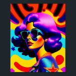 Psychedelic Stars and Stripes Pop Art Diva Poster<br><div class="desc">Deze kunstschepping van pop zal je meenemen op een reis naar het groovy verleden, met een gedurfde en stijlvolle draai. Een fascinerend, psychedelisch meisje, met een paar coole zonnebrillen, poppen tegen de dynamische sterren en strepen achtergrond. De retro vibe, in combinatie met het moderne kunstontwerp van de pop, maakt dit...</div>