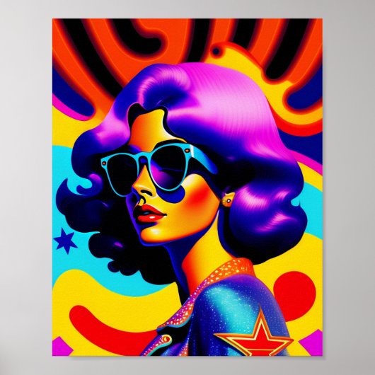 Psychedelic Stars and Stripes Pop Art Diva Poster (Voorkant)
