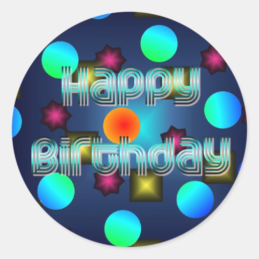 Psychedelic Stippen Neon Happy Birthday Sticker (Voorkant)