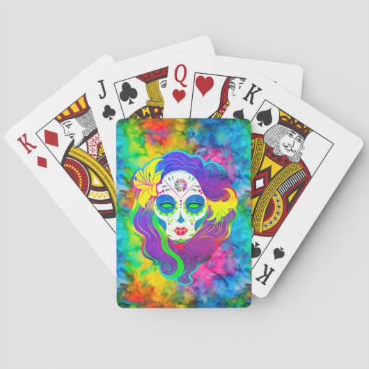 [Psychedelic Sugar Skull] Regelboog-Stropdas-Dye C Pokerkaarten (Achterkant)