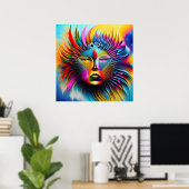 Psychedelic Sun Face Boho Trippy Abstract Poster (Thuiskantoor)
