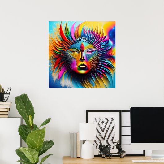 Psychedelic Sun Face Boho Trippy Abstract Poster (Thuiskantoor)