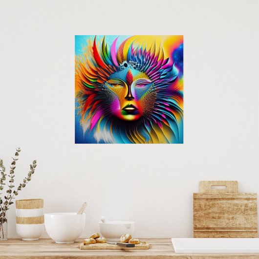 Psychedelic Sun Face Boho Trippy Abstract Poster (Keuken)