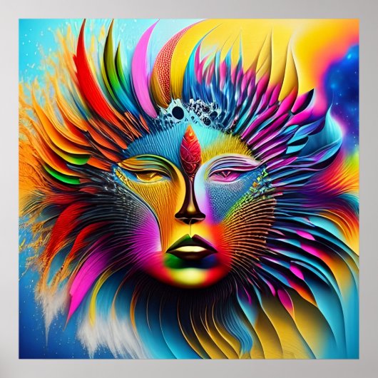 Psychedelic Sun Face Boho Trippy Abstract Poster (Voorkant)