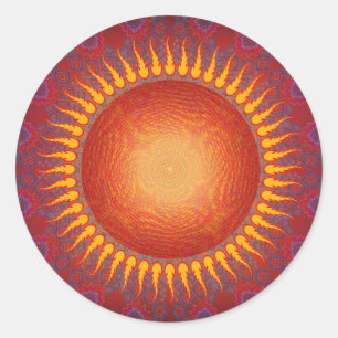 Psychedelic Sun: Spiral Fractal Design Ronde Sticker