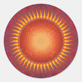 Psychedelic Sun: Spiral Fractal Design Ronde Sticker