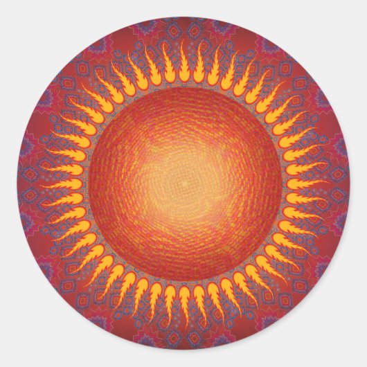 Psychedelic Sun: Spiral Fractal Design Ronde Sticker (Voorkant)