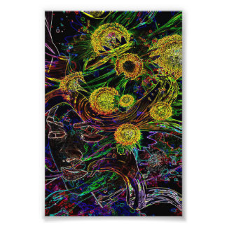 Psychedelic Sunflower Art - Birthday Gift Foto Afdruk