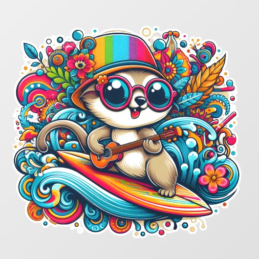 Psychedelic Surfer Dude Raamsticker (Vel)