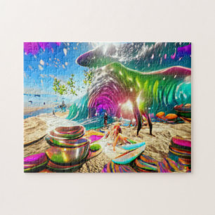 Psychedelic Surfing Beach Sand Jigzaag Puzzle Legpuzzel