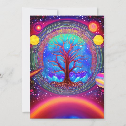 Psychedelic Synthwave Tree of Life Kaart (Voorkant)