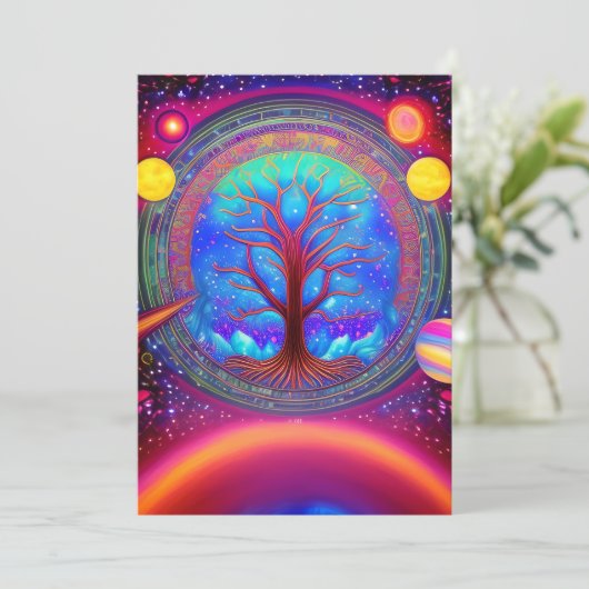 Psychedelic Synthwave Tree of Life Kaart (Staand voorkant)