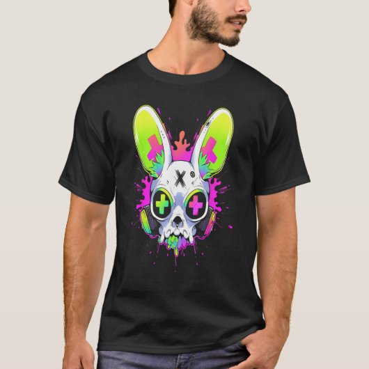 Psychedelic Techno Rabbit Rave EDM Punk Grunge Aes T-shirt (Voorkant)