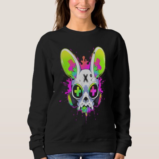 Psychedelic Techno Rabbit Rave EDM Punk Grunge Aes Trui (Voorkant)