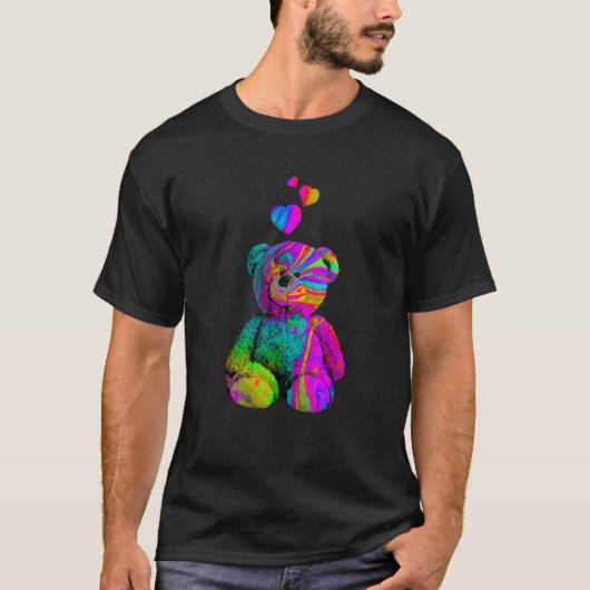 Psychedelic Teddy Bear Trippy Colorful Teddy with T-shirt (Voorkant)