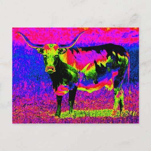 Psychedelic Texas Longhorn Cow Briefkaart (Voorkant)