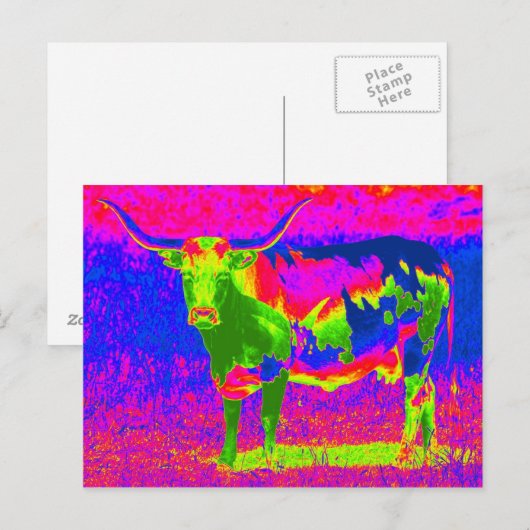 Psychedelic Texas Longhorn Cow Briefkaart (Voorkant / Achterkant)