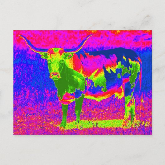 Psychedelic Texas Longhorn Cow Briefkaart (Voorkant)