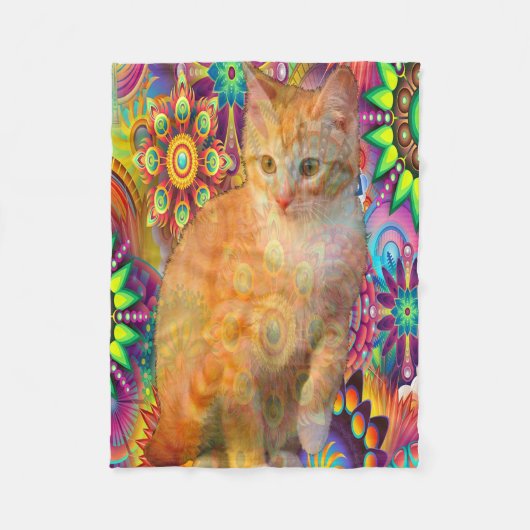 Psychedelic Tie Dye Cat Fleece Deken (Voorkant)