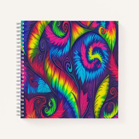 Psychedelic Tie Dye Rainbow Leaves Vibrant Spiral  Notitieboek (Voorkant)