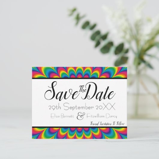 Psychedelic Tie Dye Save the Date Briefkaart (Staand voorkant)