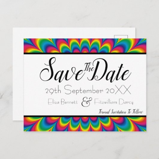 Psychedelic Tie Dye Save the Date Briefkaart (Voorkant / Achterkant)