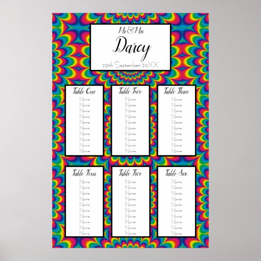 Psychedelic Tie Dye Seating Chart Poster (Voorkant)