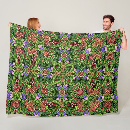 Psychedelic Tiger & Snake Oerwoud Mandala Quilt Fleece Deken (In situ)